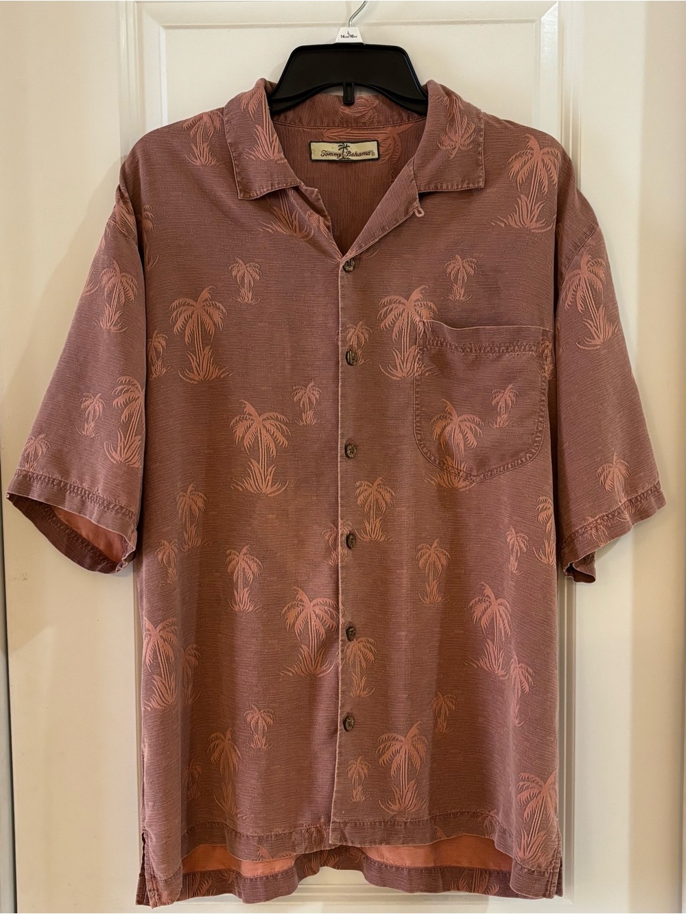 Tommy Bahama Men's Short Sleeve Silk Palm-Print Camp Shirt - Dusty Rose L